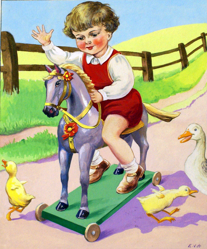 Boy on Toy Horse (Original) (Signed) art by E V Abbott Art at The Illustration Art Gallery