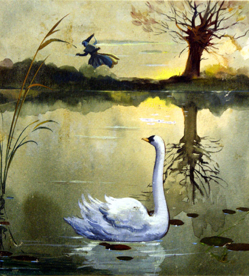 The Swan on the Lake at Sunset (Original) by Hansel and Gretel (Blasco) at The Illustration Art Gallery