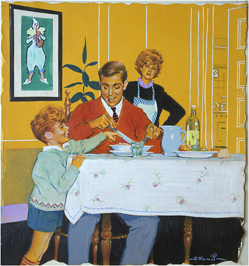 The Little Boy Who Shared His Daddy's Supper (Original) (Signed) by Jesus Blasco Art at The Illustration Art Gallery