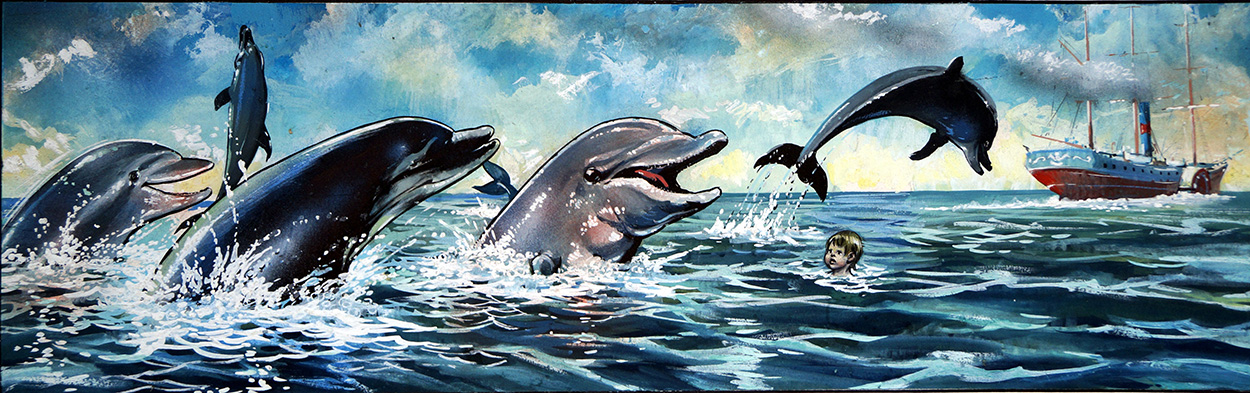 The Water Babies - Swimming with Dolphins (Original) art by Jesus Blasco at The Illustration Art Gallery