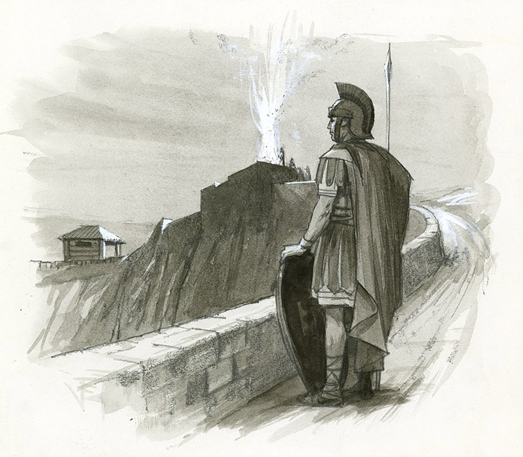 A Roman signal fire (Original) (Signed) by Ralph Bruce Art at The Illustration Art Gallery