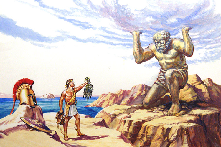 Perseus turns the Giant Atlas to Stone (Original) by Geoff Campion at The Illustration Art Gallery