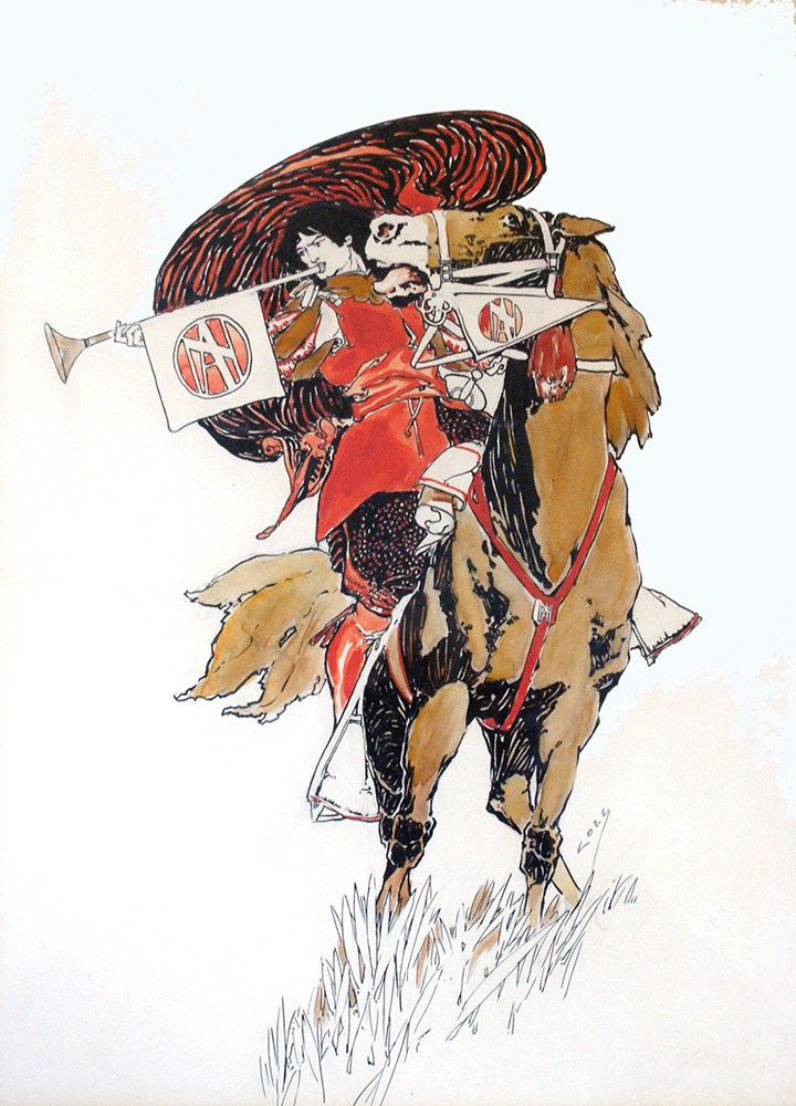 A Herald on Horseback (Original) (Signed) art by Joseph Clement Coll at The Illustration Art Gallery