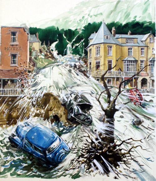 Lynmouth, Devon Floods 1952 (Original) by Leo Davy at The Illustration Art Gallery
