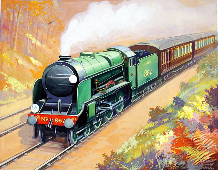 Southern Region Steam Engine no.862 (Original) by Geoffrey Day at The Illustration Art Gallery
