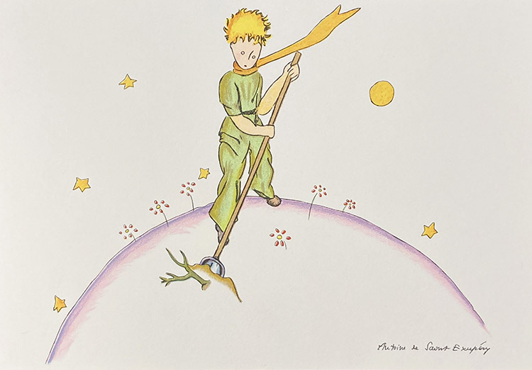 The Little Prince keeping the Baobabs away (Limited Edition Print) by Antoine de Saint Exupery Art at The Illustration Art Gallery