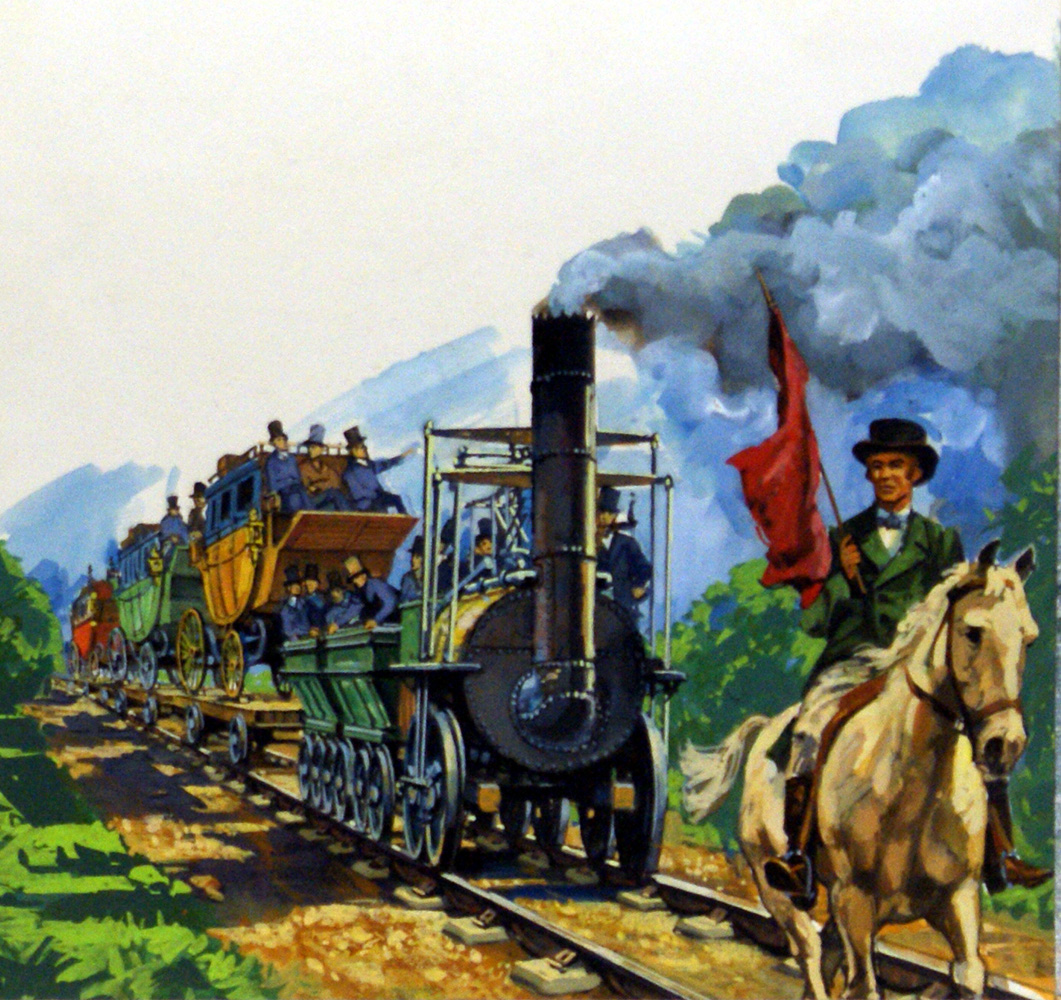George Stephenson and the Stockton and Darlington Railway (Original) art by Harry Green Art at The Illustration Art Gallery