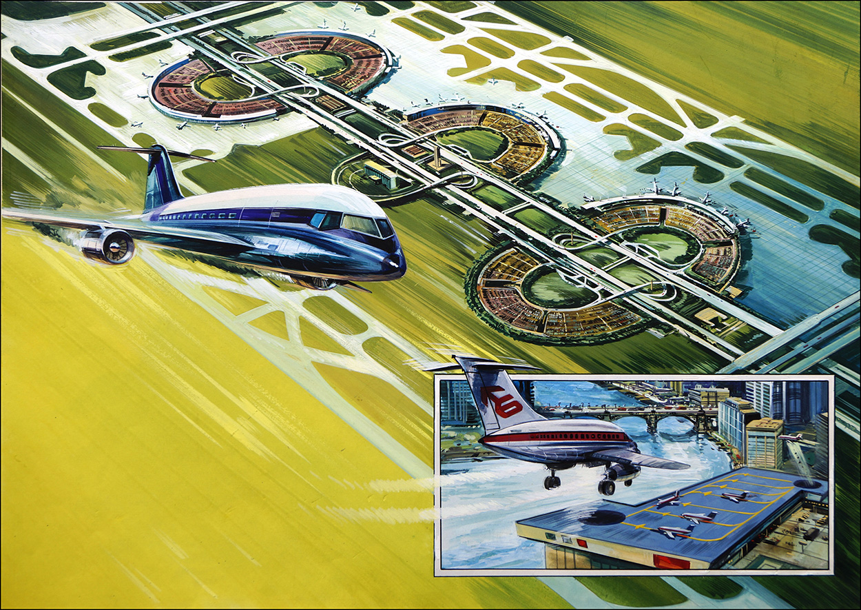 Airports Then - Now and in the Future (Original) art by Air (Wilf Hardy) at The Illustration Art Gallery