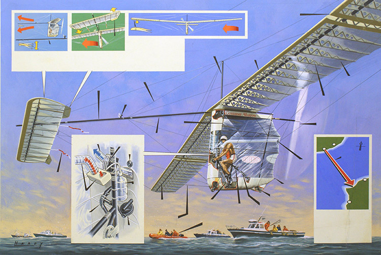 Man Powered Flight - Crossing the Channel (Original) (Signed) by Air (Wilf Hardy) at The Illustration Art Gallery