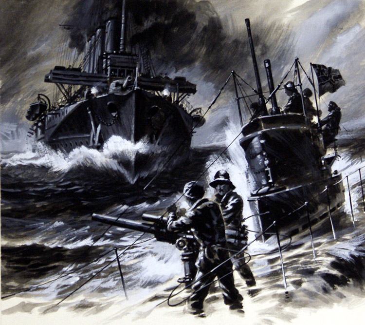 U-Boat Sunk - The End of U-15 (Original) by Sea (Wilf Hardy) at The Illustration Art Gallery
