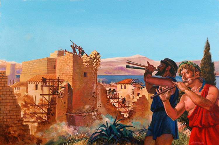 Athenians demolish their defenses (Original) (Signed) by Andrew Howat at The Illustration Art Gallery