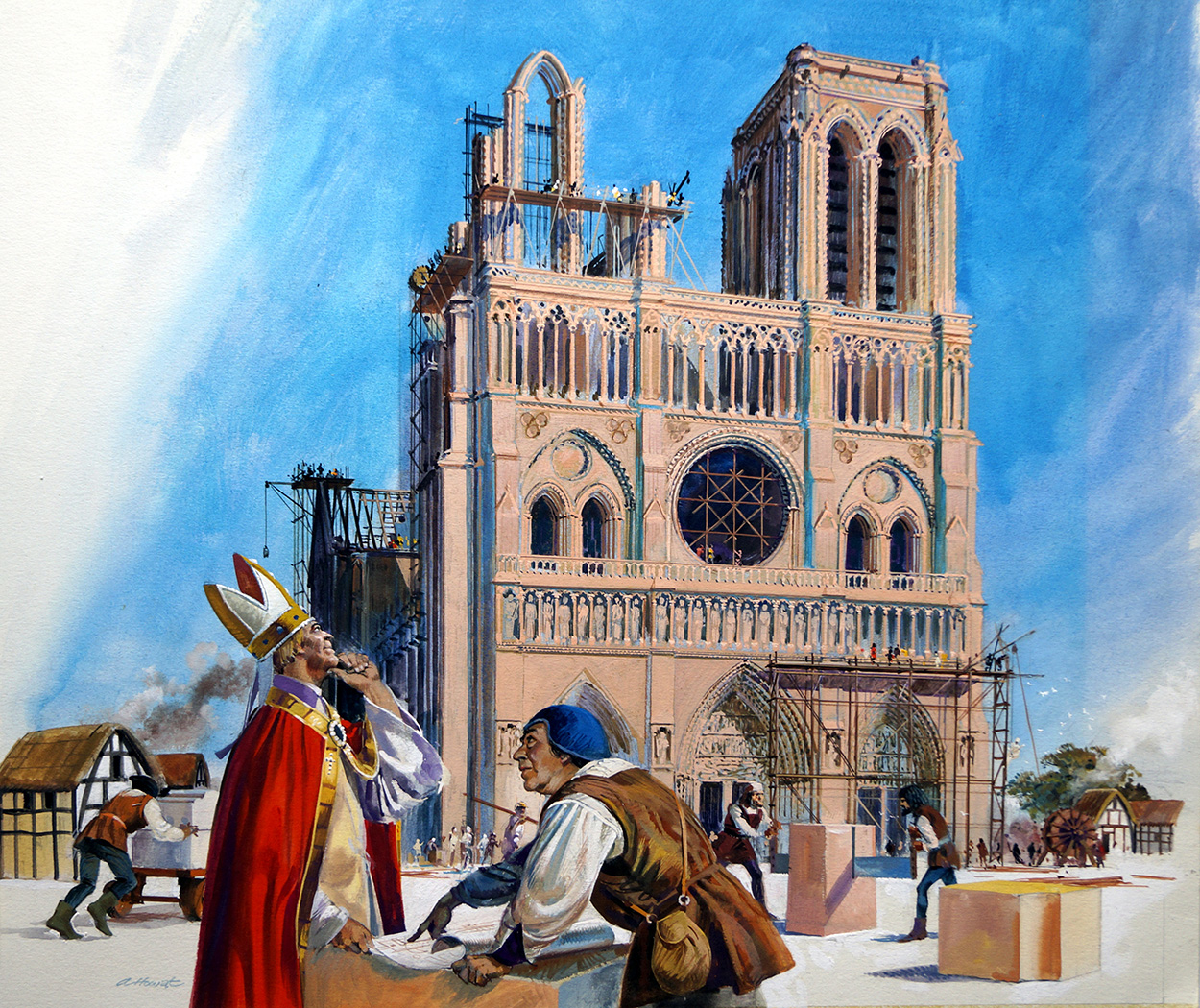 Rebuilding Notre Dame (Original) (Signed) art by Andrew Howat at The Illustration Art Gallery