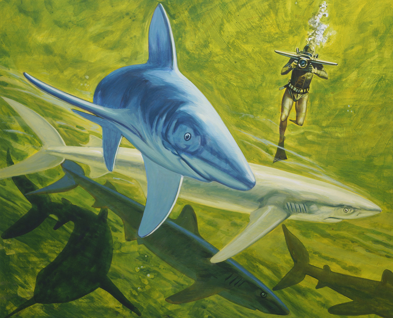 School of Sharks (Original) art by Andrew Howat Art at The Illustration Art Gallery