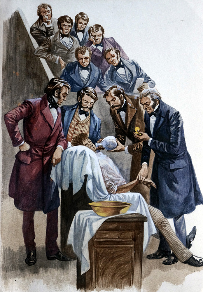 Doctors using nitrous oxide (laughing gas) as an anaesthetic (Original) art by British History (Peter Jackson) at The Illustration Art Gallery