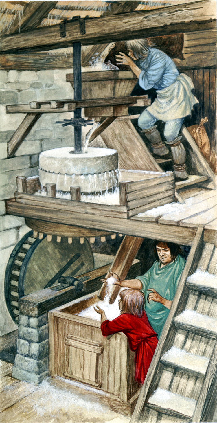 Life At The Mill - From Grain To Flour (Original) art by British History (Peter Jackson) at The Illustration Art Gallery