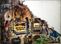 The Kitchen of a Rich Lord in the Middle Ages art by Peter Jackson