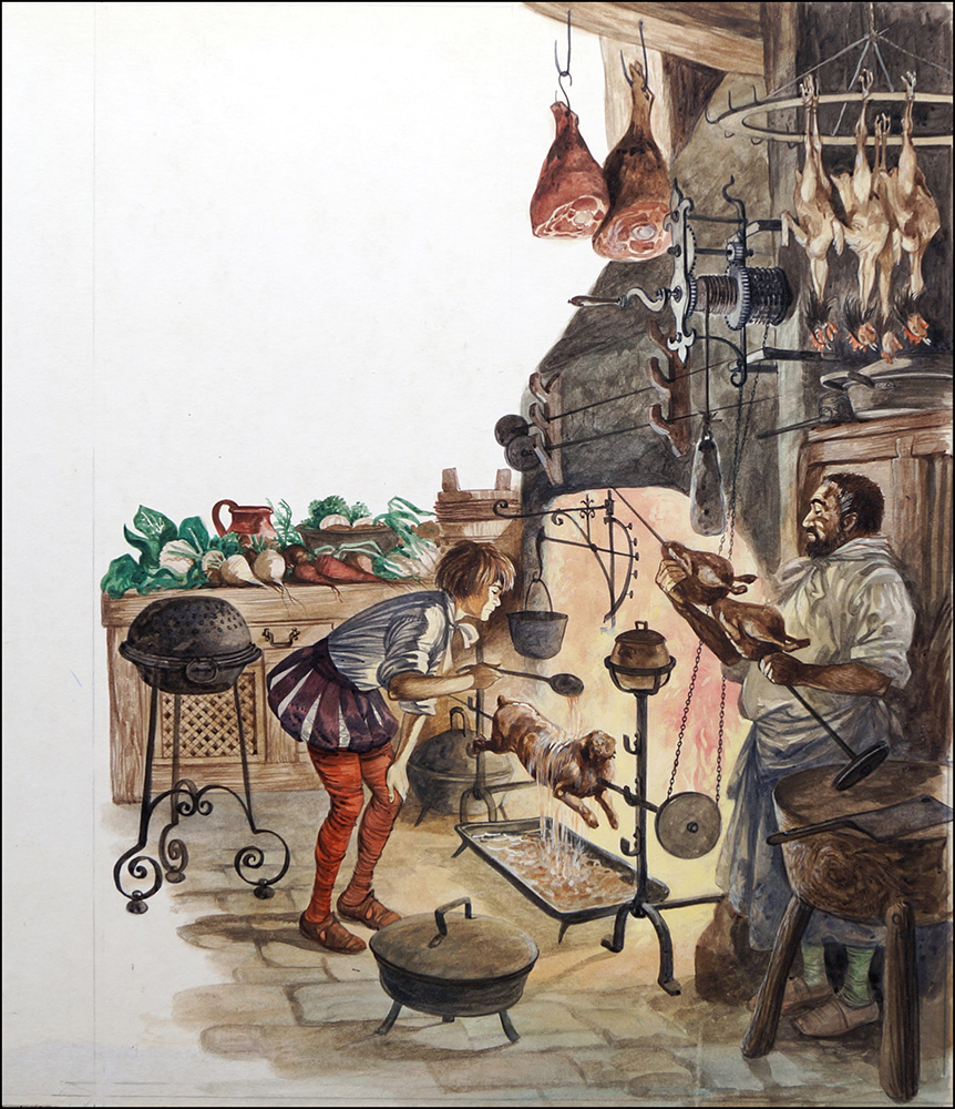 A Tudor Kitchen (Original) art by British History (Peter Jackson) at The Illustration Art Gallery