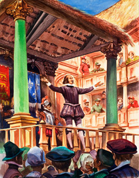 Shakespeare on Stage of the newly built Globe Theatre (Original)