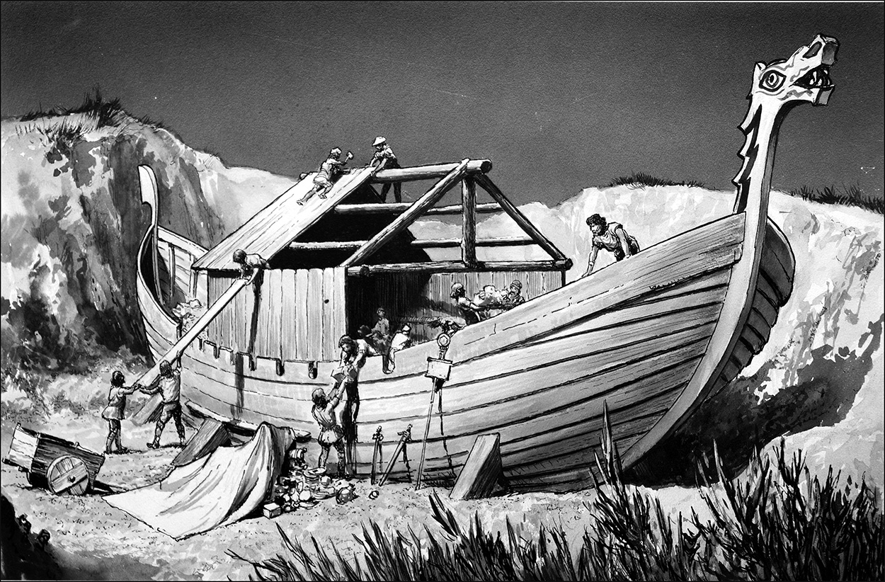 Anglo-Saxon Boat Builders (Original) (Signed) art by Frank Marsden Lea Art at The Illustration Art Gallery