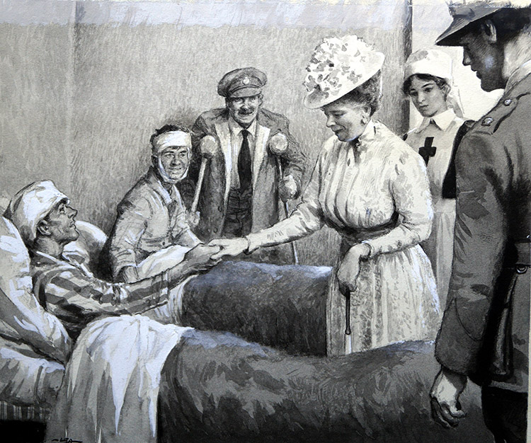 Queen Mary Visits the Wounded (Original) (Signed) by Frank Marsden Lea at The Illustration Art Gallery