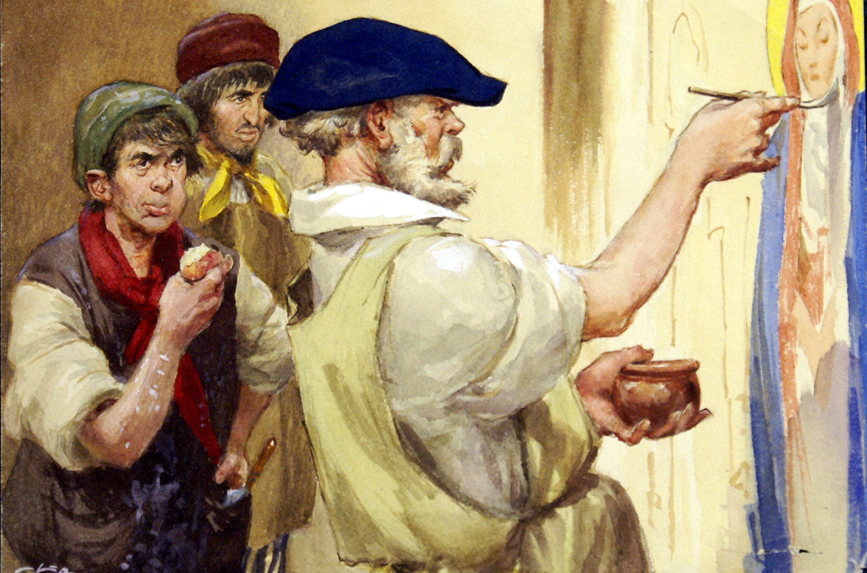 Hans Holbein demonstrating to student (Original) (Signed) art by Frank Marsden Lea Art at The Illustration Art Gallery