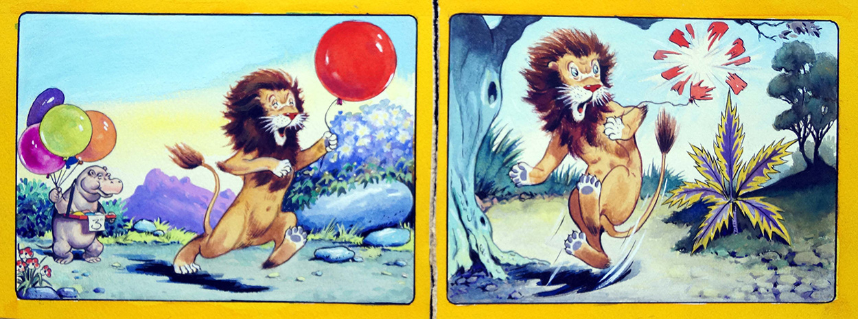 Leo The Friendly Lion - Red Balloon (Original) art by Virginio Livraghi Art at The Illustration Art Gallery