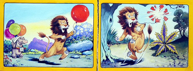 Leo The Friendly Lion - Red Balloon (Original) by Virginio Livraghi Art at The Illustration Art Gallery