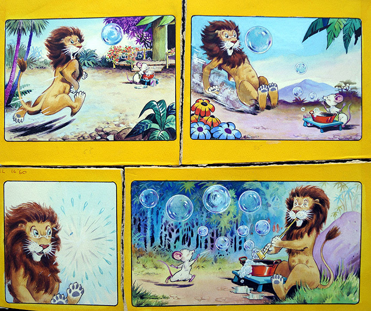 Leo The Friendly Lion - Having A Bubble (Original) by Virginio Livraghi Art at The Illustration Art Gallery
