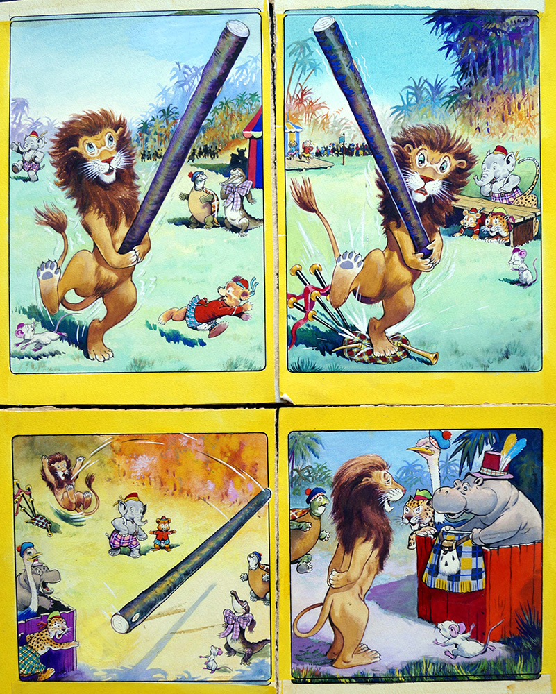 Leo The Friendly Lion - The Caber Toss (Original) art by Virginio Livraghi Art at The Illustration Art Gallery