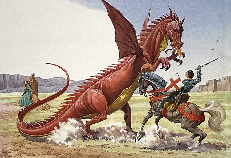 Saint George and The Dragon (Original) by Bernard Long Art at The Illustration Art Gallery