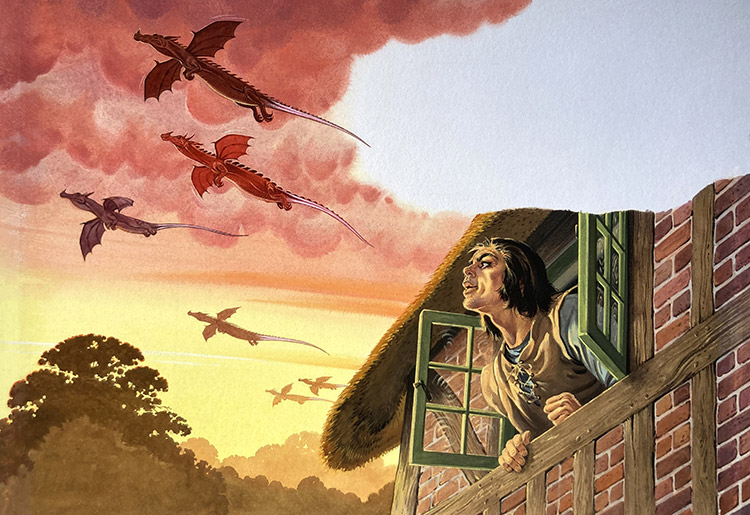 Dragons fill the Sky (Original) by Bernard Long Art at The Illustration Art Gallery