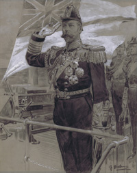 George V reviewing the Royal Navy at Spithead 1912 art by Fortunino Matania
