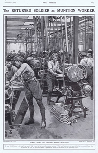 Tommy from the Trenches making Munitions  (original page The Sphere 1915) (Print)