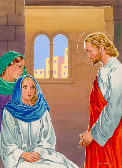 Jesus Visits Martha and Mary (Original) (Signed) by F Stocks May at The Illustration Art Gallery