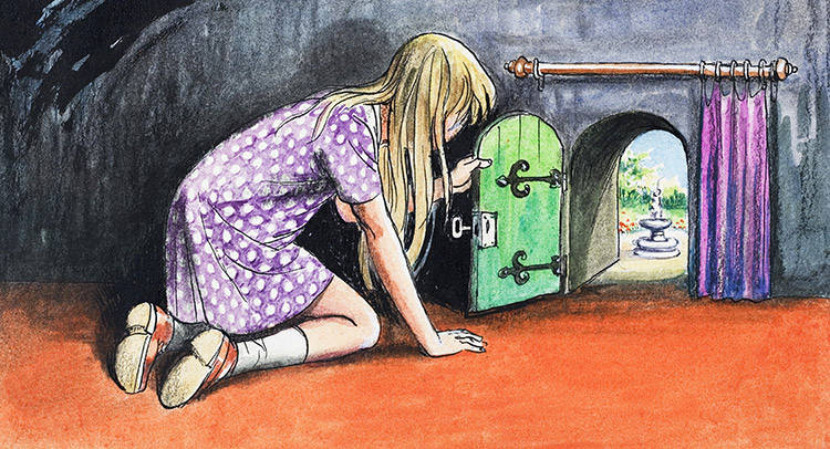 The Tiny Doorway: Alice in Wonderland 06 (Original) by Alice in Wonderland (Mendoza) at The Illustration Art Gallery