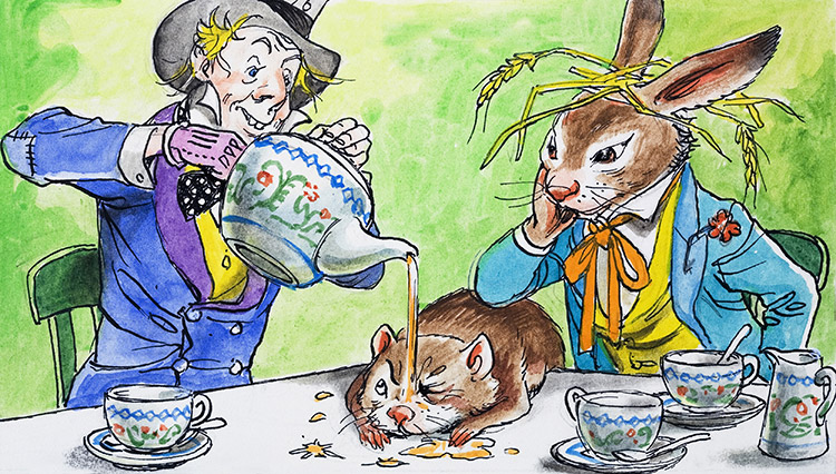 Mad Hatter Pouring Tea: Alice in Wonderland 45 (Original) by Alice in Wonderland (Mendoza) at The Illustration Art Gallery