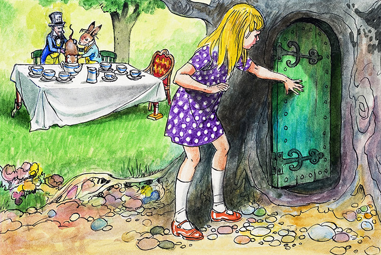 The Door in the Treetrunk: Alice in Wonderland 46 (Original) by Alice in Wonderland (Mendoza) at The Illustration Art Gallery