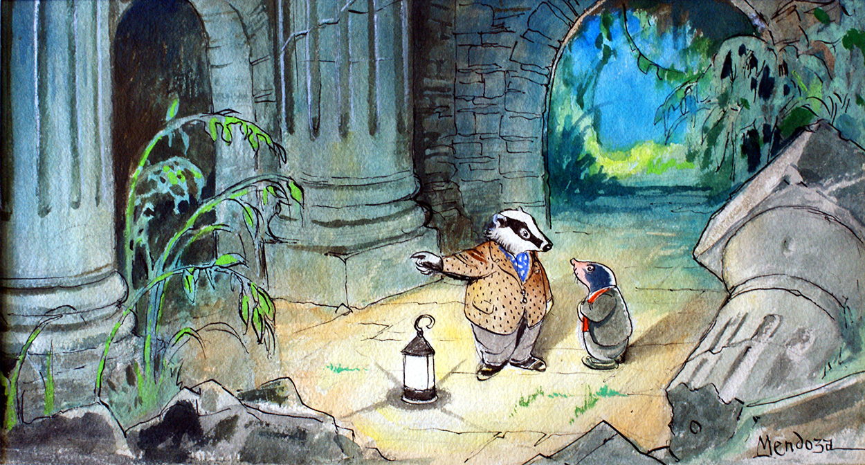 The Wind in the Willows: Badger and Mole at night (Original) (Signed) art by Wind in the Willows (Mendoza) at The Illustration Art Gallery