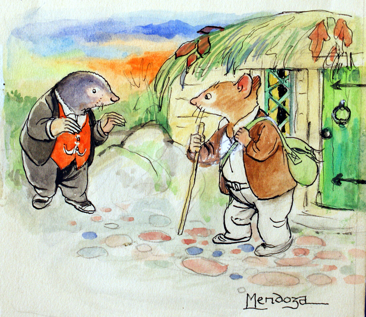 The Wind in the Willows: Rat and Mole Meet (Original) (Signed) art by Wind in the Willows (Mendoza) at The Illustration Art Gallery