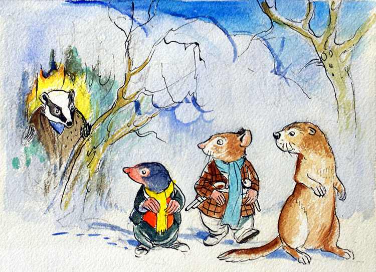 The Wind in the Willows: Rat, Mole Badger and Weasel (Original) by Wind in the Willows (Mendoza) at The Illustration Art Gallery