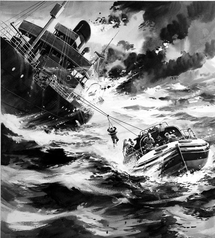 Men Against the Sea - Lifeboatmen (Original) art by Colin Merrett Art at The Illustration Art Gallery