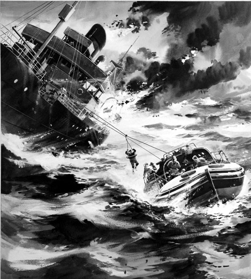 Men Against the Sea - Lifeboatmen (Original) by Colin Merrett Art at The Illustration Art Gallery