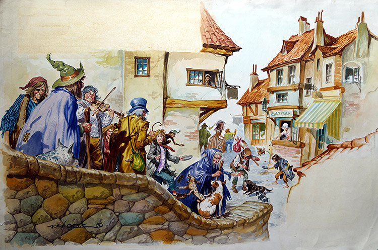 Procession Through the Village (Original) (Signed) by Jose Ortiz Art at The Illustration Art Gallery
