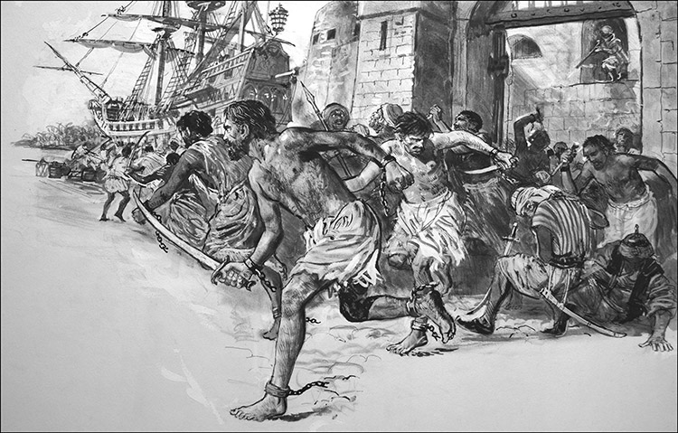 Escape from Barbary Pirates (Original) by Ken Petts Art at The Illustration Art Gallery