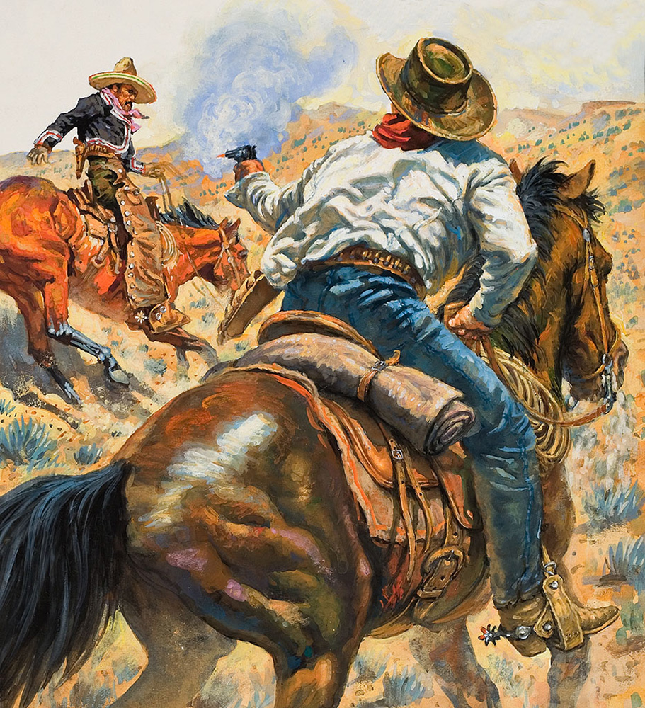 Cowboy Shooting a Vaquero (Original) art by Edwin Phillips Art at The Illustration Art Gallery
