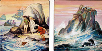 Peter Pan: On the Rocks (TWO panels) (Originals)