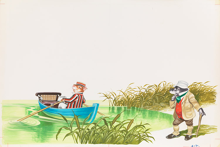 The Wind in the Willows - Ratty and Mole on the Water (Original) by Wind in the Willows (Ron Embleton) at The Illustration Art Gallery