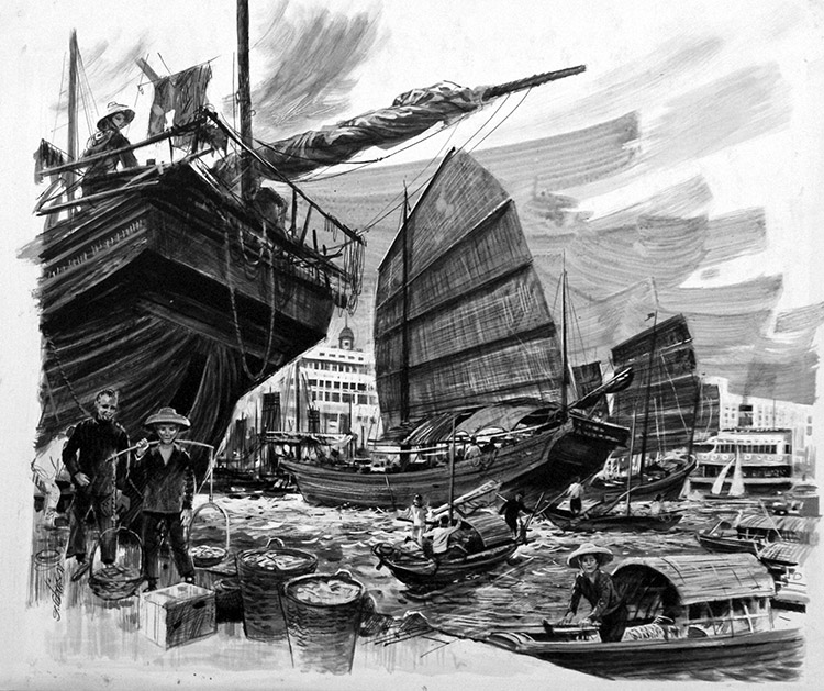 Singapore Harbour (Original) by G Robinson Art at The Illustration Art Gallery
