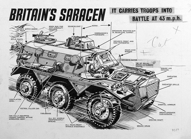 Saracen Armoured Personnel Carrier (Original) by Peter Sarson Art at The Illustration Art Gallery