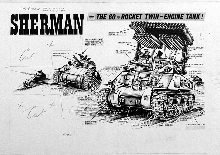 Sherman Tank (Original) by Peter Sarson Art at The Illustration Art Gallery